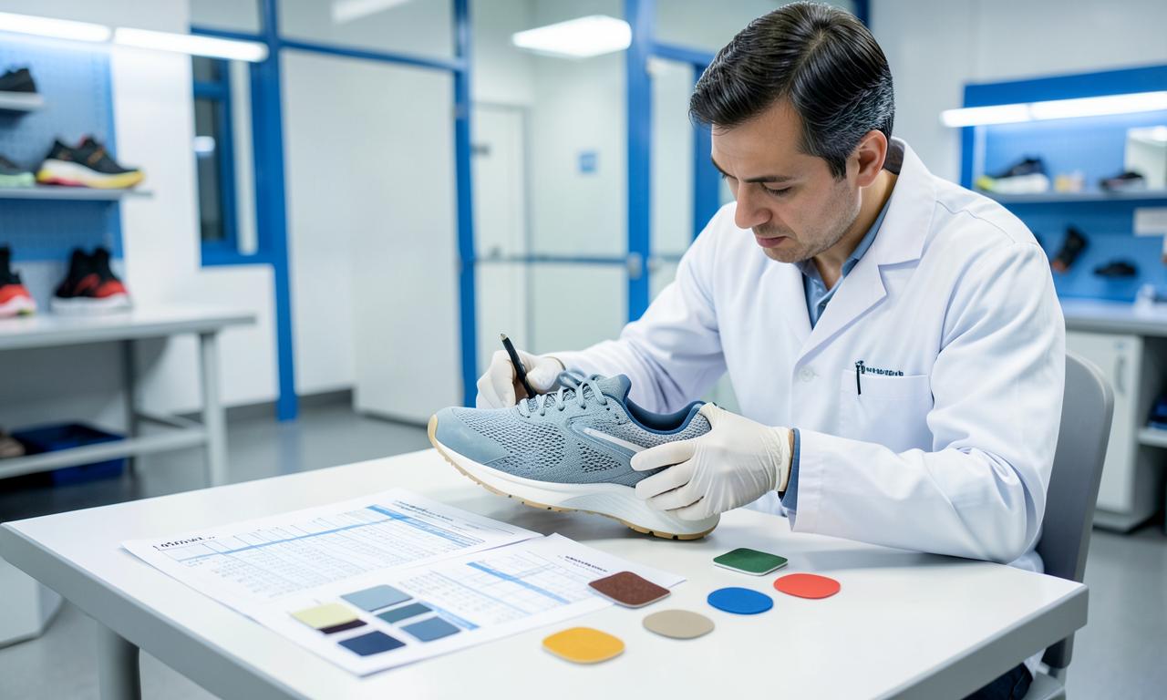 Quality engineer carrying out final footwear sample approval