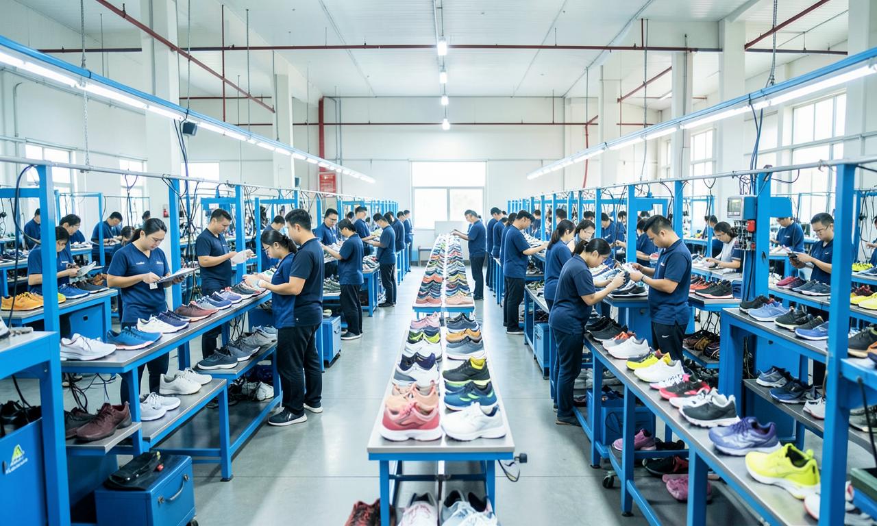 Modern footwear factory in bulk production